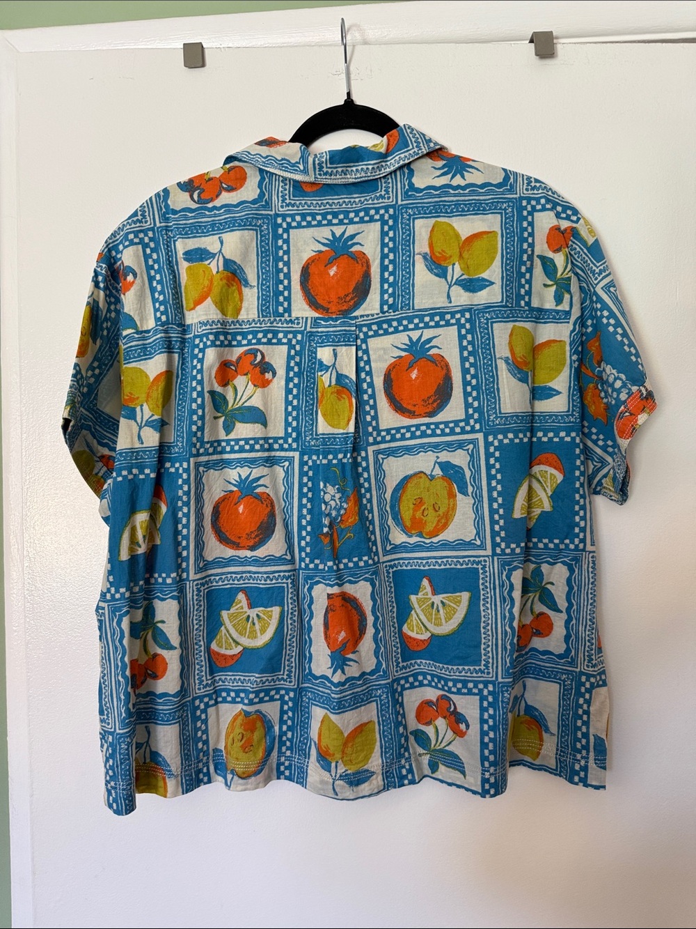 BDG Blue Fruit Patchwork Button Up Shirt - Picture 5 of 5